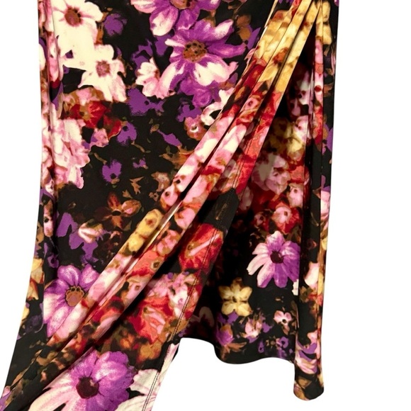 Ralph Lauren Dark Floral Surplice Neckline Faux Wrap Black Purple Sheath Dress - Picture 6 of 11